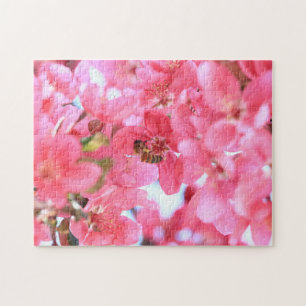 Honeybee and Colorful Pink Crabapple Blossoms Jigsaw Puzzle