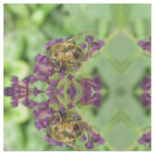 Honeybee and Purple Flowers Patterned Animal Fabric