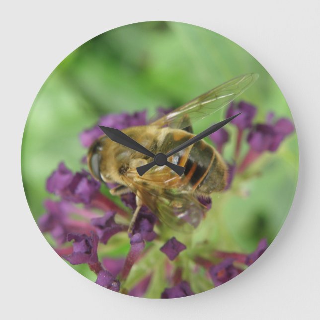 Honeybee and Purple Flowers Wall Clock (Front)