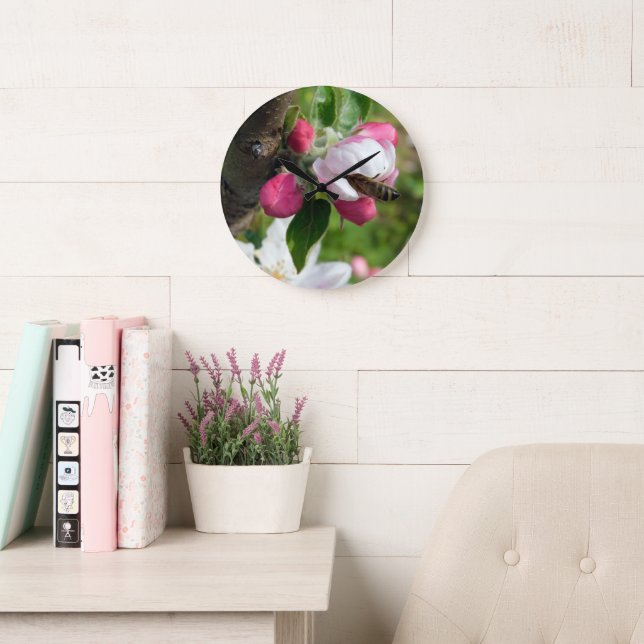 Honeybee & Apple Blossom | Fine Art Glass Clock (Reading Room)