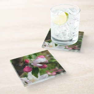 Honeybee & Apple Blossom Fine Art Glass Coasters