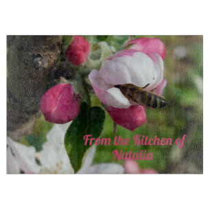 Honeybee & Apple Blossom Glass Cutting Board