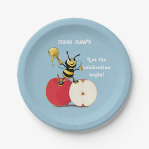 Honeybee Apple Rosh HaShana Paper Plate
