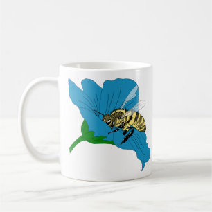Honeybee Blue Flower Illustration Coffee Mug