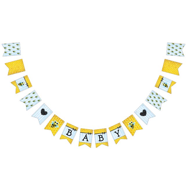 Honeybee Bumblebee Honeycomb Blue Boy Baby Shower Bunting (All)