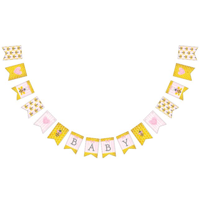 Honeybee Bumblebee Honeycomb Pink Girl Baby Shower Bunting (All)