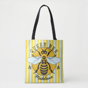 Honeybee Bumblebee Queen Bee Honey Stripes Custom Tote Bag