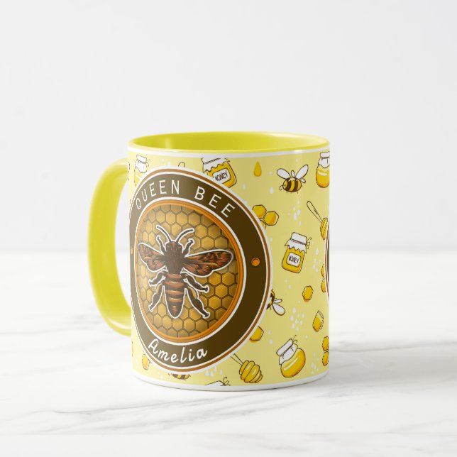 Honeybee Bumblebee Queen Bee pattern Pretty gifts Mug (Front Left)