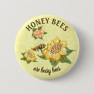 Honeybee Busy Bee Honeycomb Flowers 6 Cm Round Badge