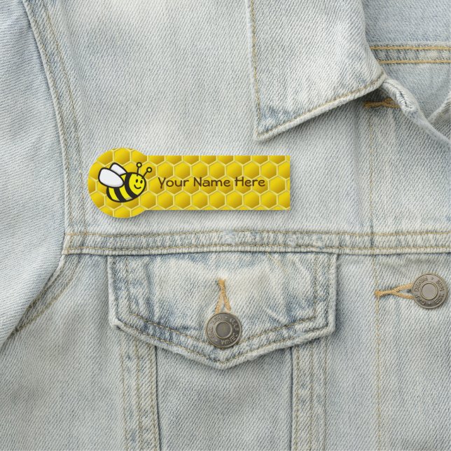 Honeybee Cartoon 3.0" X 1.5" Shaped Badge (In Situ)