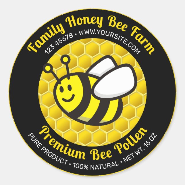 Honeybee Cartoon Round Label (Front)