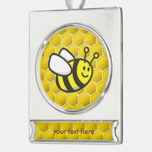 Honeybee Cartoon Silver Plated Banner Ornament