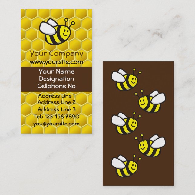 Honeybee Cartoon Vertical Business Card (Front/Back)