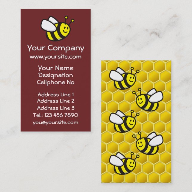 Honeybee Cartoon Vertical Business Card (Front/Back)