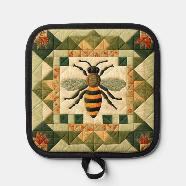 Honeybee Faux Quilt Pot Holder (Front)
