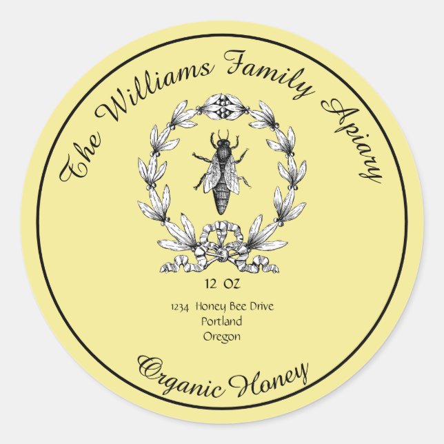 Honeybee Honey Jar Apiary Label | Organic Honey (Front)