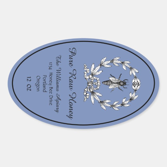 Honeybee Honey Jar Apiary Label | Pure Raw Honey (Front)