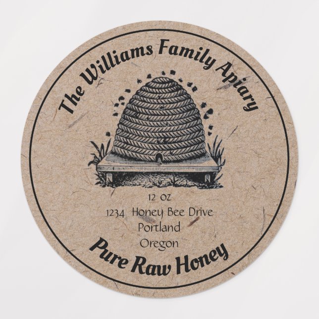 Honeybee Honey Jar Apiary Label | Pure Raw Honey (Design 2)