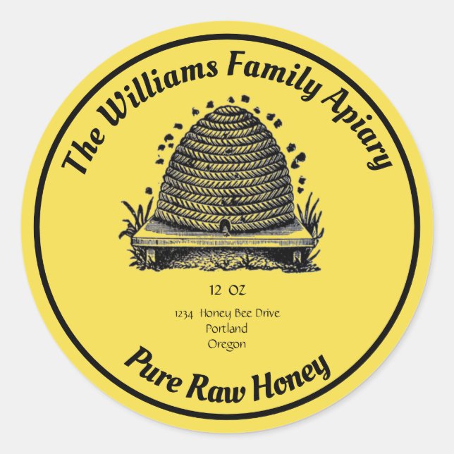 Honeybee Honey Jar Apiary Label | Pure Raw Honey (Front)