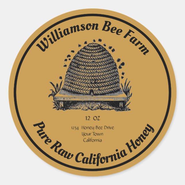 Honeybee Honey Jar Apiary Label | Pure Raw  Honey (Front)