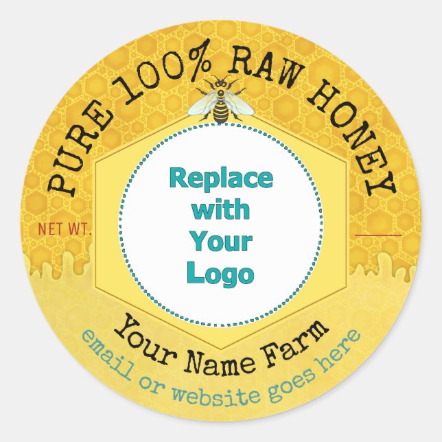 Honeybee Honey Jar Apiary Logo | Honeycomb Bee Classic Round Sticker (Front)