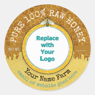 Honeybee Honey Jar Apiary Logo   Honeycomb Bee V2 Classic Round Sticker