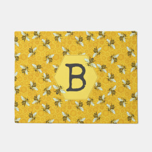 Honeybee Honeycomb Bee Hive Swarm Family Monogram Doormat