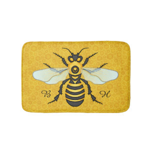 Honeybee Honeycomb Bee Pretty Monogrammed Bath Mat
