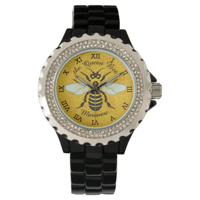 Honeybee Honeycomb Bee Pretty Personalised Watch (Front)