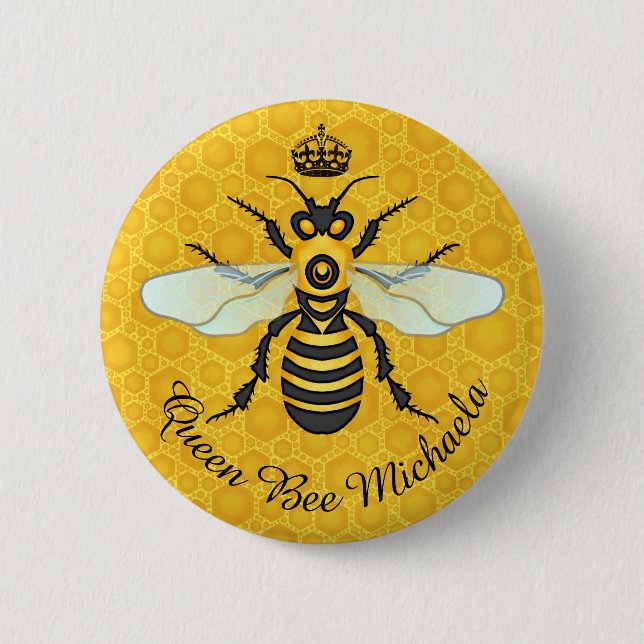 Honeybee Honeycomb Bumble Bee Queen | Custom Name 6 Cm Round Badge (Front)