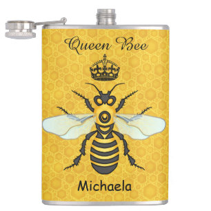 Honeybee Honeycomb Queen Bee Crown Custom Text Hip Flask