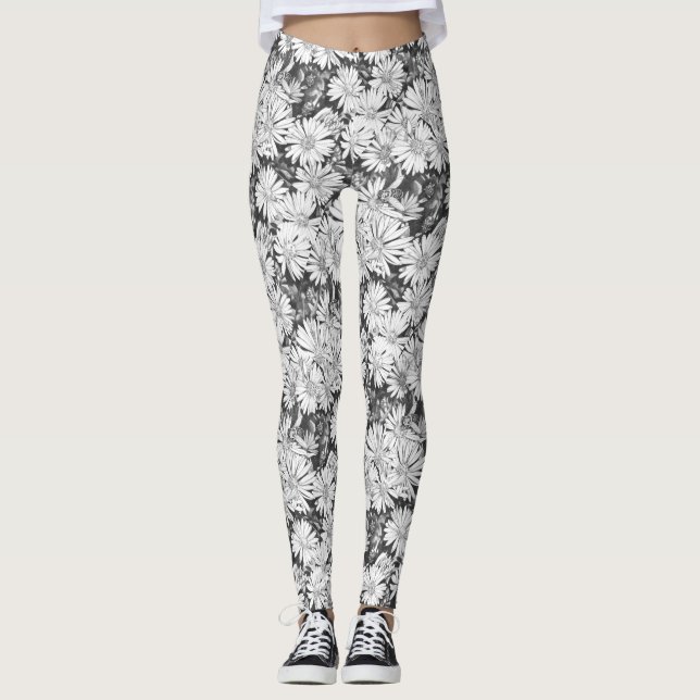 Honeybee Leggings Flower Art Stretchy Pants (Front)