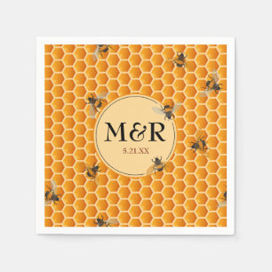 Honeybee Monogram Initials Gold Wedding Napkin
