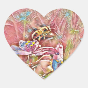 HONEYBEE ON A SPIDERWORT - HEART STICKERS