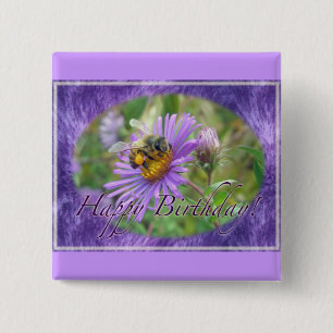 Honeybee on Asters Birthday Coordinating Items 15 Cm Square Badge