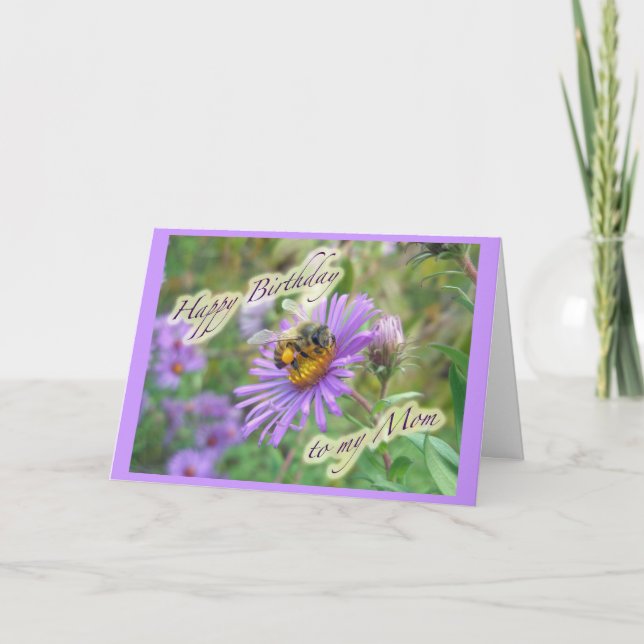 Honeybee on Asters Birthday Coordinating Items Card (Front)