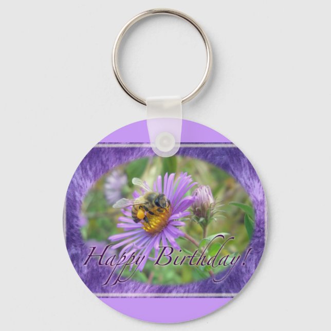Honeybee on Asters Birthday Coordinating Items Key Ring (Front)