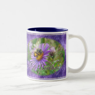 Honeybee on Asters Birthday Coordinating Items Two-Tone Coffee Mug