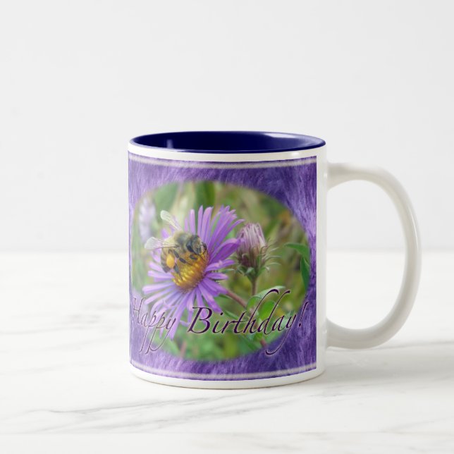 Honeybee on Asters Birthday Coordinating Items Two-Tone Coffee Mug (Right)