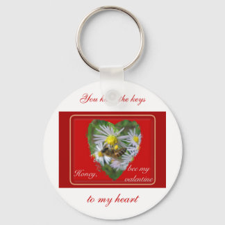 Honeybee on Asters Valentine Key Ring