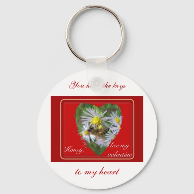 Honeybee on Asters Valentine Key Ring (Front)