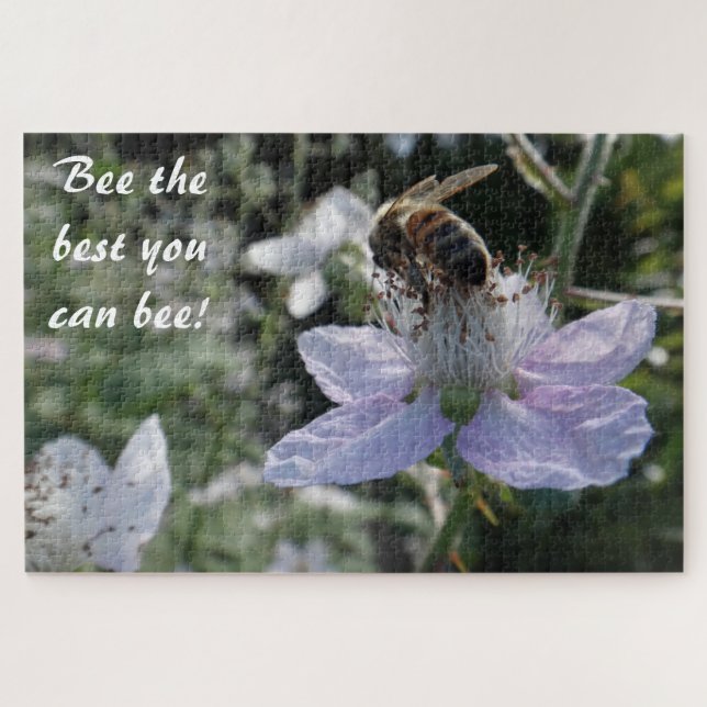 Honeybee on blackberry flower jigsaw puzzle (Horizontal)