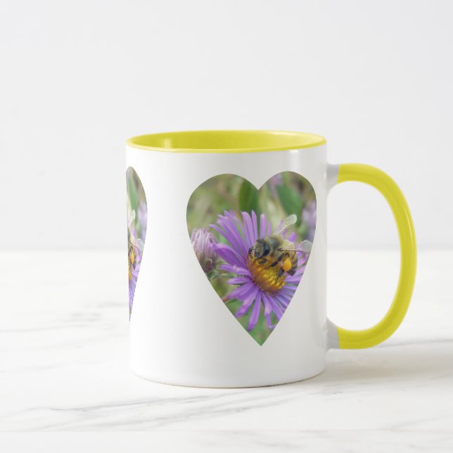 Honeybee on Fall Asters Heart Mug (Right)