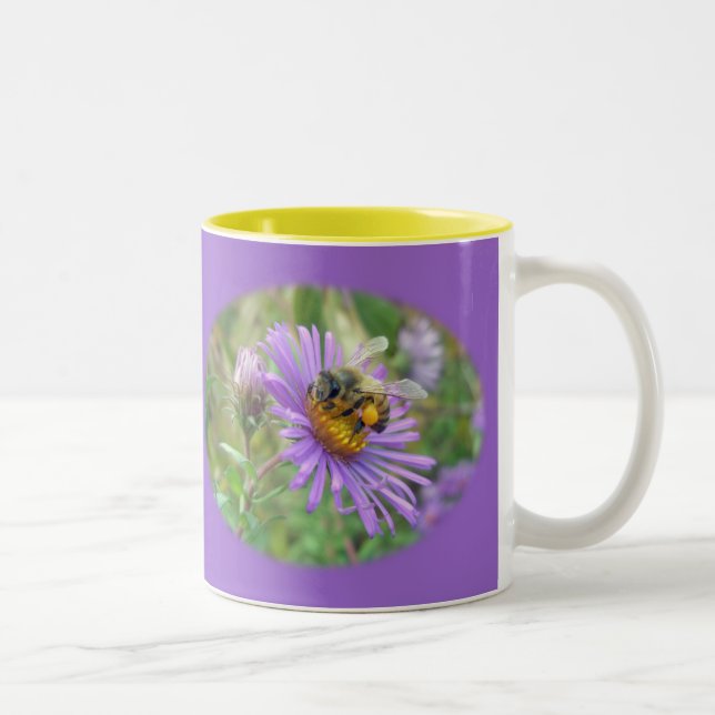 Honeybee on Fall Asters Wildflower Series Two-Tone Coffee Mug (Right)