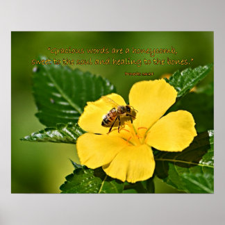 Honeybee on Flower, Proverbs 16:24 Poster