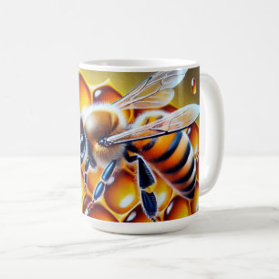 Honeybee on Honeycomb With Dripping Golden Honey Coffee Mug
