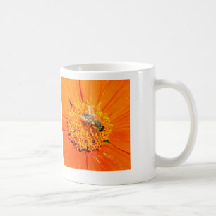 honeybee on orange flower mug