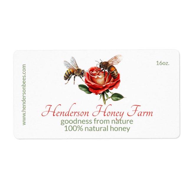 Honeybee on Rose Business Label (Front)