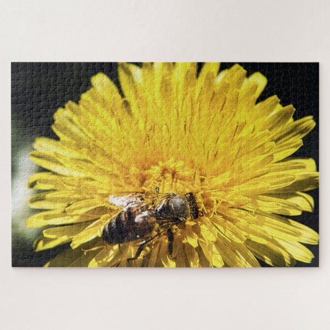 Honeybee on yellow dandelion macro photograph jigsaw puzzle (Horizontal)