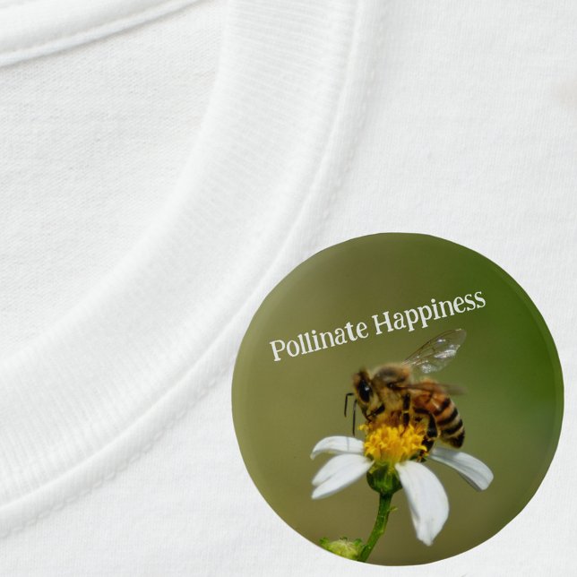 Honeybee Pollinate Happiness Photographic 6 Cm Round Badge (Creator Uploaded)